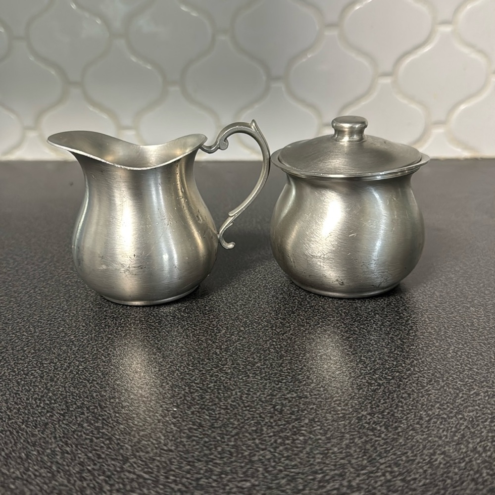 Vintage WEB Pewter sugar and creamer set